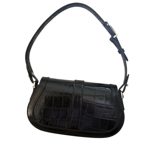 Versace 1010951 Crocodile-Embossed Black Leather Mini Bag - Picture 10 of 13